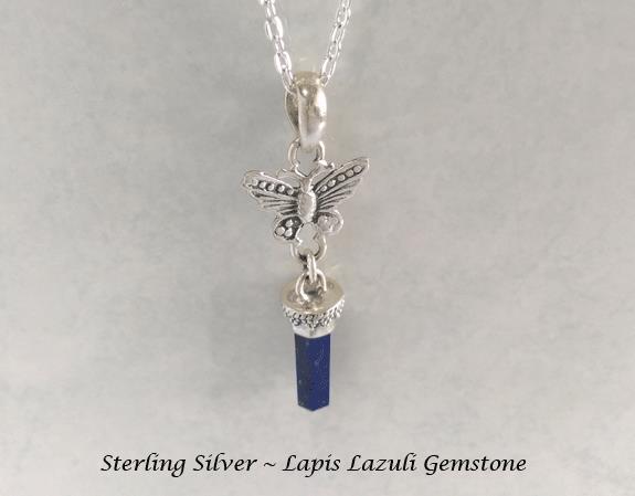Sterling Silver Necklace with Lapis Lazuli Gem, Butterfly Design - Click Image to Close